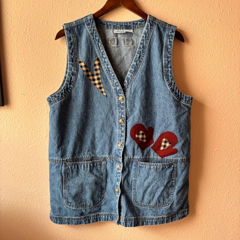 Vintage Cottagecore Patchwork Oversized Denim Christmas Vest